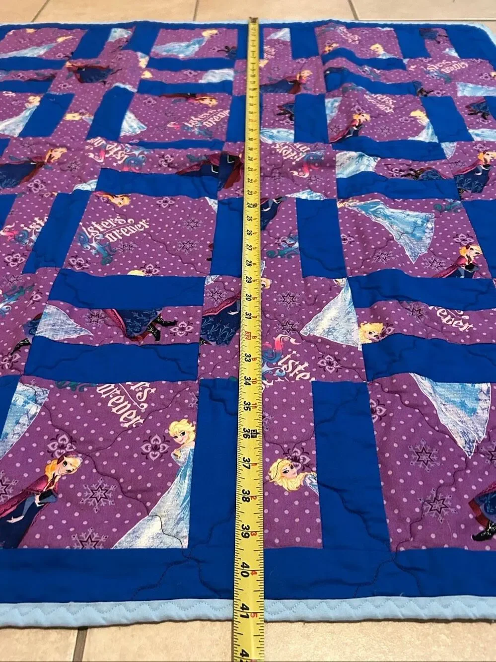 Disney Frozen Quilt Handmade Patchwork Blanket Elsa Anna Sisters Reversible 35x4